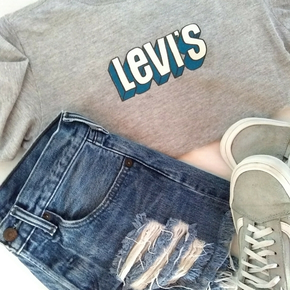 Levi's Blue & White Logo Crop Top - Picture 4 of 7